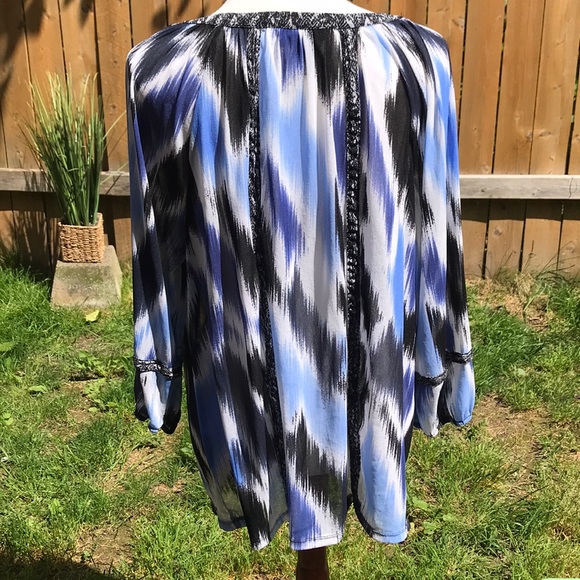 Alfani Blue Tie Dye Split Neck Pullover Blouse 2X - Picture 2 of 8